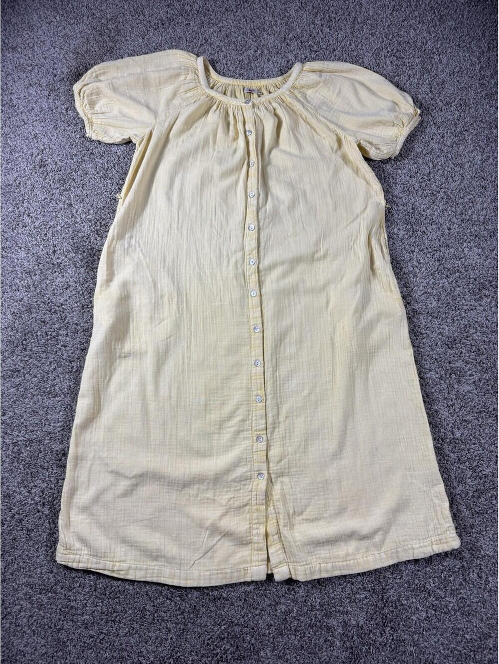 Faherty Yellow Cotton Gauze Dress Women’s M Button Front Puff Sleeve Cottagecore - Picture 2 of 9